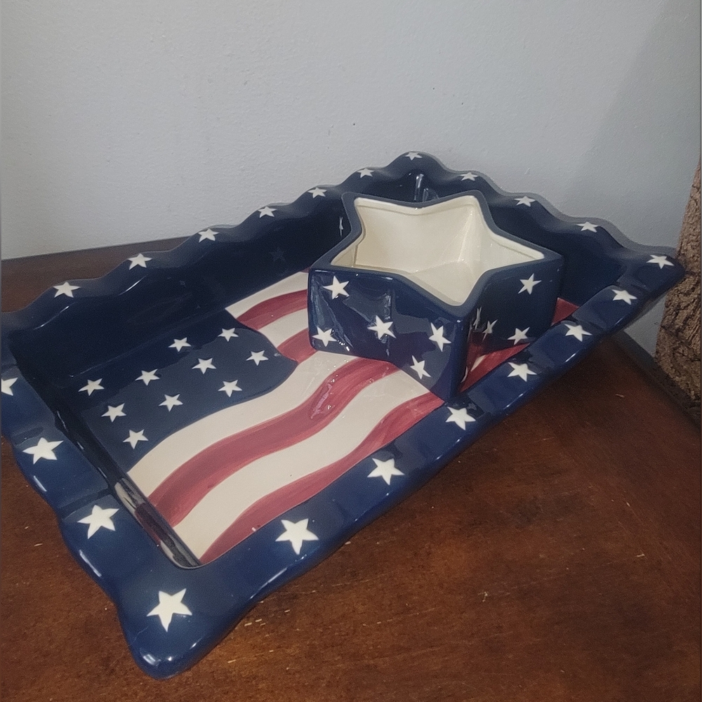 American Patrotic Flag Serving Tray ☆vintage ☆